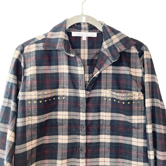 Lovers + Friends Button Up Shirt Plaid Flannel Studded Pockets Grunge Y2K XS - Picture 3 of 5